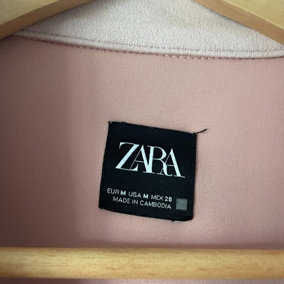 Zara Faux Suede Lapel Collar Coat Trench Jacket Blush Pink Size Medium - Picture 11 of 14